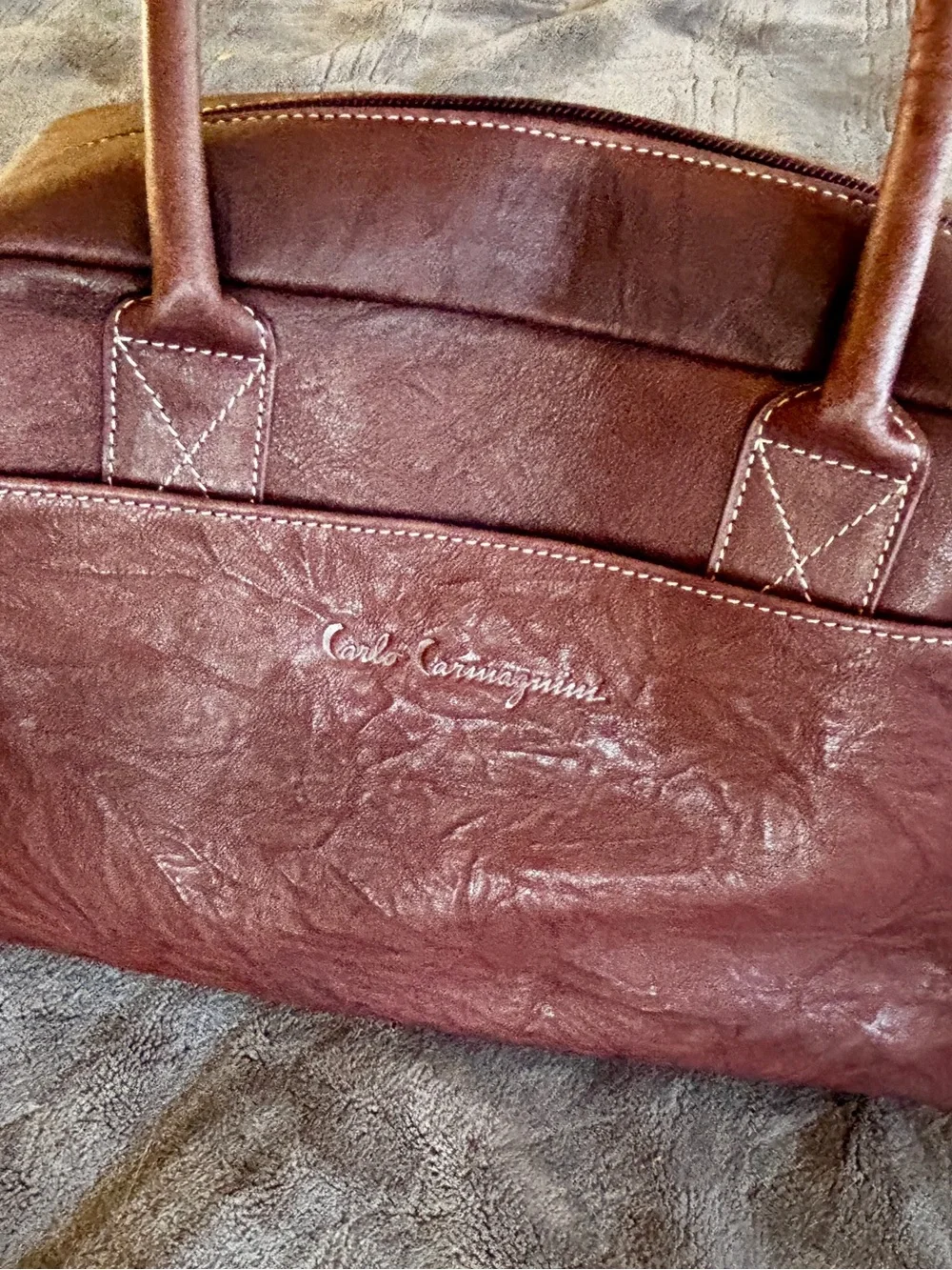 Carlo Carmaquini Tibetan Kid Skin Leather Bag Plum Italy